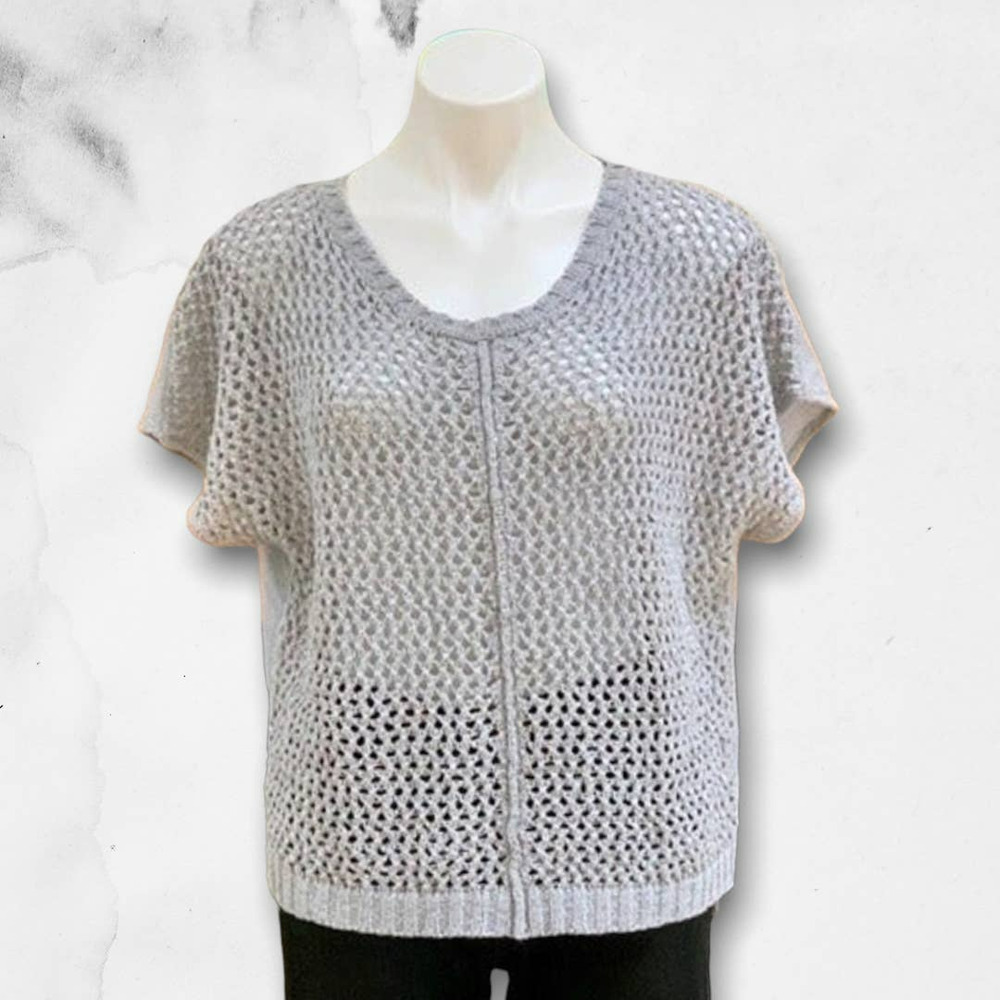 Kensie Metallic Crochet Sweater Vest in Silver Size Large